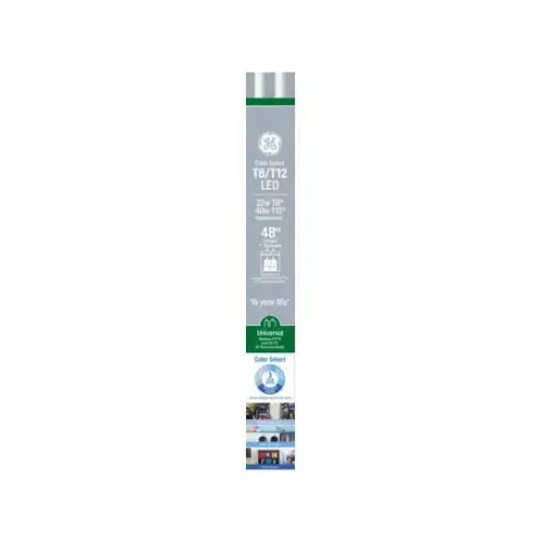 GE Lighting 93129786 LED Tube Light Bulbs, Linear Type A, T8 or T12, Medium Bi-Pin, Color Select, 15 Watt, 48 In pair