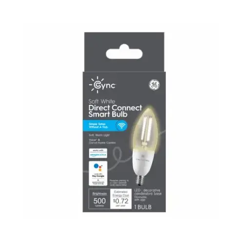 GE Lighting 93130188 Cync LED Soft White Smart Light Bulb, BC Shape, 500 Lumens, 6 Watts