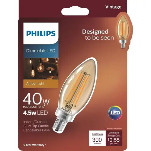 Philips 537621 LED Bulb B11 E12 (Candelabra) Amber Warm White 40 W Clear