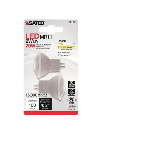 Satco S21741 LED Bulb MR11 GU4 Soft White 20 Watt Equivalence Clear Pair