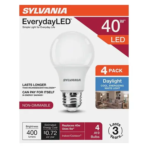 Sylvania 42013 Sylvania LED Light Bulb, A19 Lamp, Daylight - pack of 4