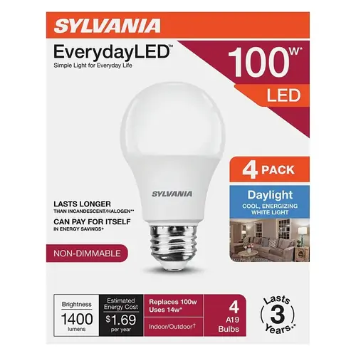 Sylvania 42019 Sylvania LED Light Bulb, A19 Lamp, Daylight - pack of 4