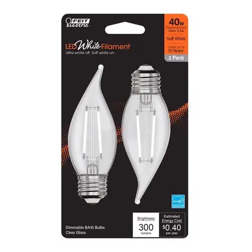 Feit BPEFC40927WFIL2 Filament LED Bulb BA10 E26 (Medium) Soft White 40 Watt Equivalence Clear