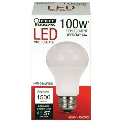 Feit Electric A1600/82710KLED LED Lamp, General Purpose, A19 Lamp, 100 W Equivalent, E26 Lamp Base, White Frosted