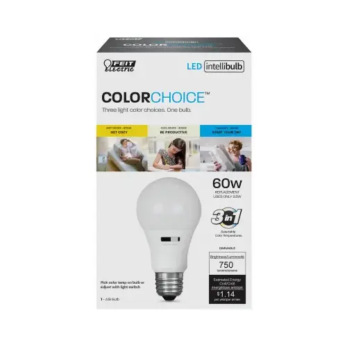 Feit Electric A800/CCT/LEDI LED Bulb Intellibulb COLORCHOICE A19 E26 (Medium) Multi-Colored 60 W Milky