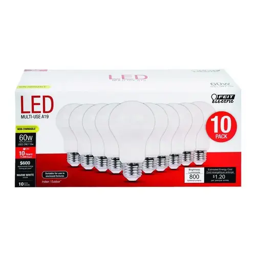 Feit Electric A80083010K/10RP LED Bulb A19 E26 (Medium) Warm White 60 Watt Equivalence Clear