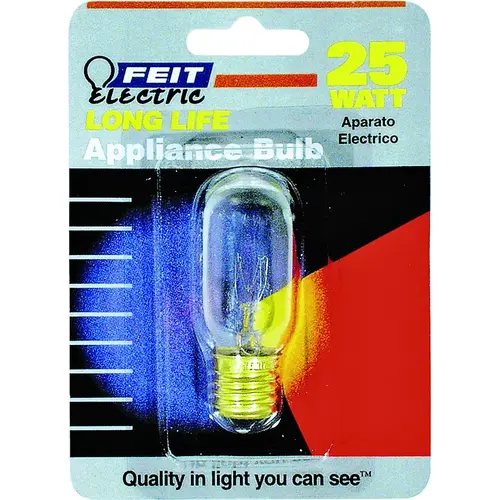 Feit Electric BP25T8N Incandescent Lamp, 25 W, T8 Lamp, Intermediate E17 Lamp Base, 2700 K Color Temp