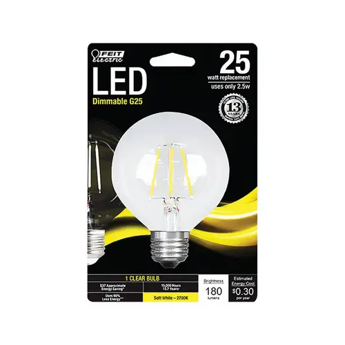 Feit Electric BPG2525/927CAFR LED Bulb G25 E26 (Medium) Soft White 25 Watt Equivalence Clear