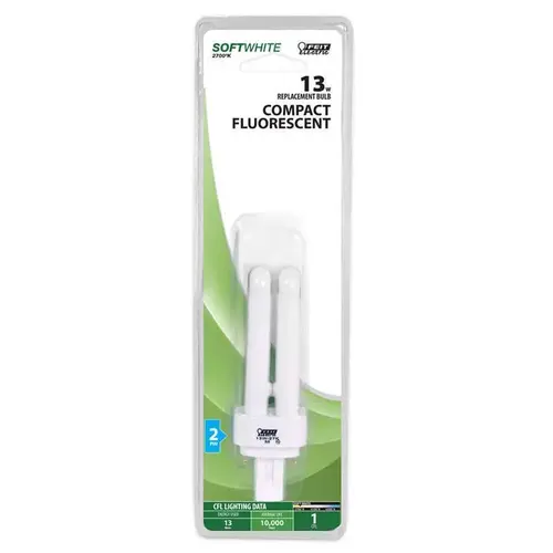 Feit Electric BPPLD13 Compact Fluorescent Bulb, 13 W, PL Lamp, GX23 Lamp Base, 780 Lumens, 2700 K Color Temp Clear