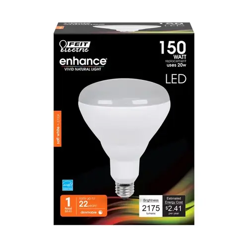 Feit Electric BR40DM2175927CA LED Light Bulb, BR40 Lamp, 150 W Equivalent, E26 Medium Lamp Base, Dimmable White