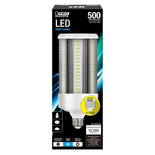 Feit Electric C10000/5K/LEDG2-XCP4 LED Bulb, Corn Cob, 500 W Equivalent, E26 Lamp Base, Clear, Daylight Light - pack of 4