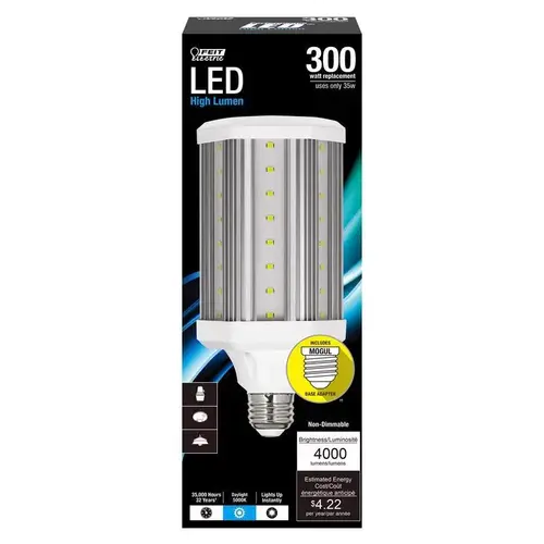 Feit Electric C4000/5K/LEDG2-XCP4 Daylight LED Yard Light, Corn Cob, 300 W Equivalent, E26 Lamp Base, Dimmable, Clear - pack of 4