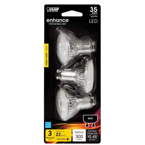 Feit Electric MR16GU10930CA3 LED Bulb Enhance MR16 GU10 Bright White 35 Watt Equivalence Clear