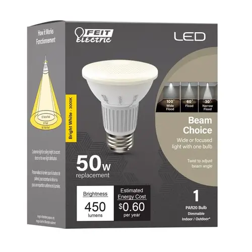 Feit Electric PAR20/ADJ/930CA LED Bulb Intellibulb PAR20 E26 (Medium) Bright White 50 Watt Equivalence Clear
