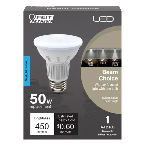 Feit Electric PAR20/ADJ/950CA LED Bulb, Flood/Spotlight, PAR20 Lamp, 50 W Equivalent, E26 Lamp Base, Dimmable, Frosted
