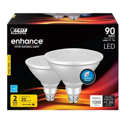 Feit Electric PAR38DM/930CA/2 LED Lamp, Flood/Spotlight, PAR38 Lamp, 90 W Equivalent, E26 Lamp Base, Dimmable Pair Frosted