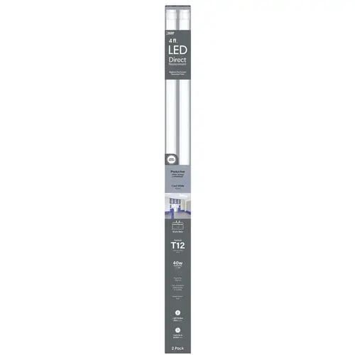 Feit Electric T1248840LEDG22-XCP5 T1248840LEDG22 LED Fluorescent Tube, Linear, T12 Lamp, 40 W Equivalent, G13 Lamp Base, Frosted - Pair White - 2 per pack x5 packs