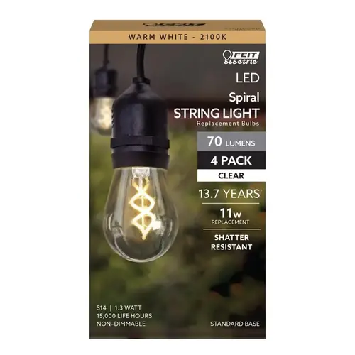 Feit S14/S/FILED/4 Filament LED Bulb S14 E26 (Medium) Warm White 11 Watt Equivalence Clear