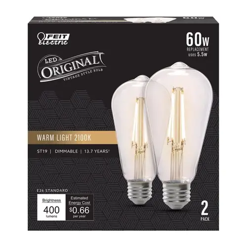 Feit ST19/CL/VG/LED2 Filament LED Bulb ST19 E26 (Medium) Warm Candle Light 60 Watt Equivalence Clear