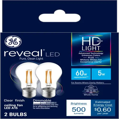 GE 31881 LED Bulb Reveal A15 E26 (Medium) Soft White 60 W Clear Pair