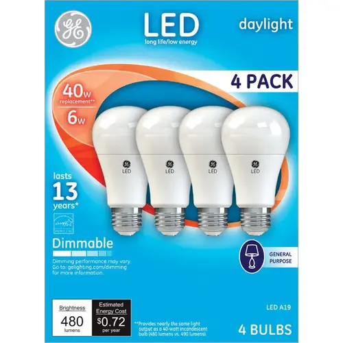 GE 67614-XCP4 LED Bulb A19 E26 (Medium) Daylight 40 W Clear - pack of 4