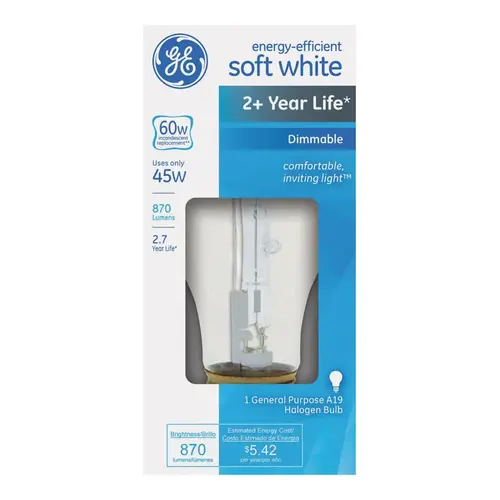 GE 74195 Halogen Bulb 45 W A19 A-Line 870 lm Soft White Clear
