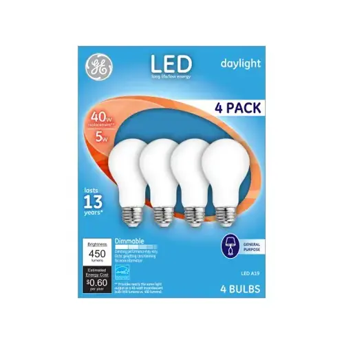 GE 93098312 LED Bulb A19 E26 (Medium) Daylight 40 Watt Equivalence Frosted