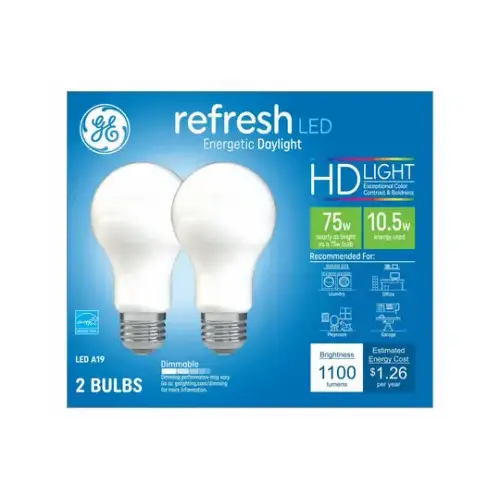 GE 93127610 LED Bulb A19 E26 (Medium) Daylight 75 Watt Equivalence Frosted Pair