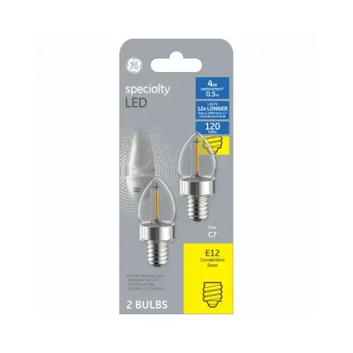 GE 93129196 LED Bulb C7 E12 (Candelabra) White 5 Watt Equivalence Clear Pair