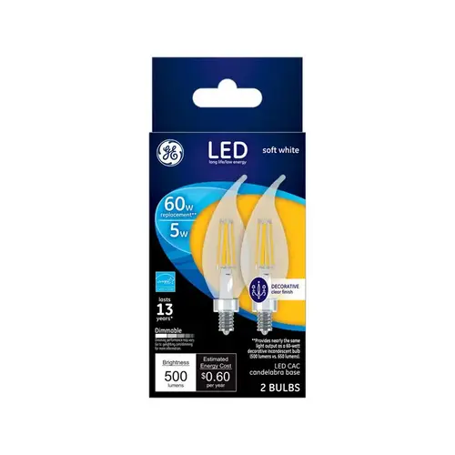 GE 93129334-XCP6 LED Bulb C10 E12 (Candelabra) Soft White 60 W Clea - 2 per pack x6 packs