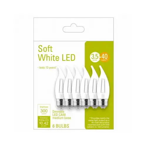GE Lighting 93116150 LED Chandelier Light Bulbs, Candle Shape, Clear Soft White, 300 Lumens, 4-Watts - pack of 6