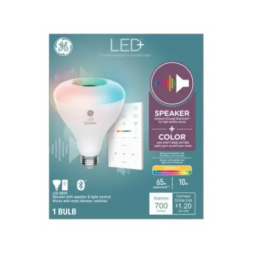 GE Lighting 93129778 Speaker Light Bulb with Remote, BR30 Bulb, 10 W, LED Bulb, 2700 K Color Temp, 700 Lumens