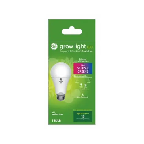 GE Lighting 93131179 LED Horticultural Grow Light Bulb for Seeds & Greens, A19 Shape, 1.9 Watts