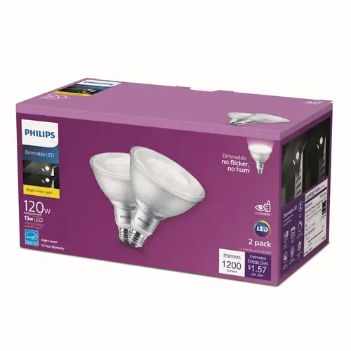 Philips 532507 LED Floodlight Bulb PAR38 E26 (Medium) Bright White 120 W Frosted Pair