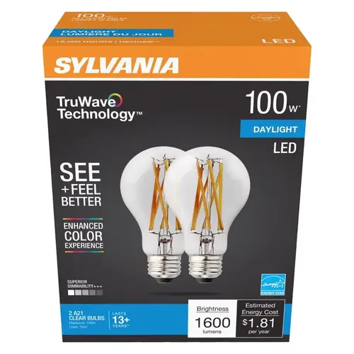 Sylvania 49828 LED Bulb Natural A21 E26 (Medium) Daylight 100 W Clear Pair