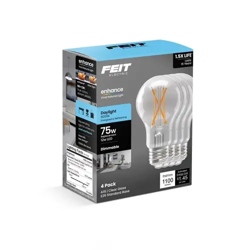 Feit A1975CL950/FIL4 Filament LED Bulb A19 E26 (Medium) Daylight 75 Watt Equivalence Clear