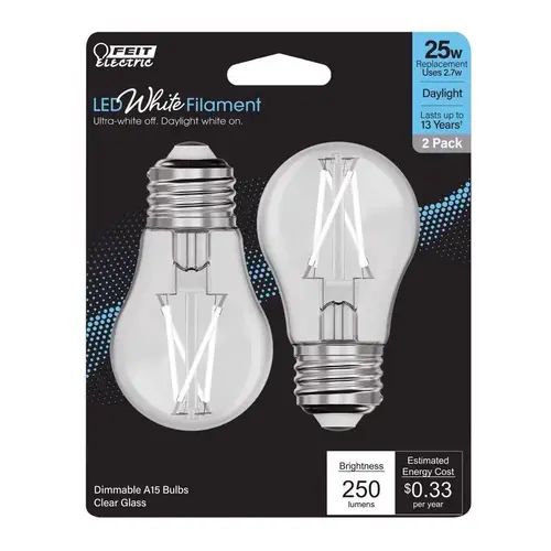 Feit BPA1525950WFIL2 Filament LED Bulb White Filament A15 E26 (Medium) Daylight 25 Watt Equivalence Clear