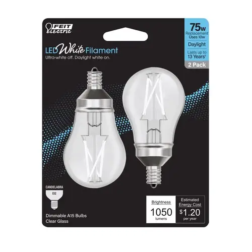 Feit BPA1575C950WFL2 Filament LED Bulb White Filament A15 E12 (Candelabra) Daylight 75 Watt Equivalence Clear