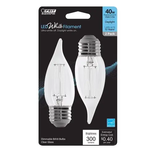 Feit BPEFC40950WFIL2 Filament LED Bulb BA10 E26 (Medium) Daylight 40 Watt Equivalence Clear