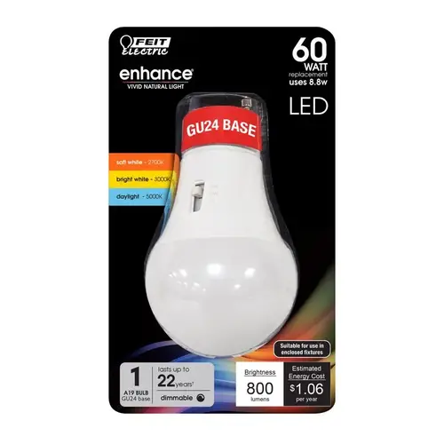 Feit BPOM60GU24CCTCA LED Bulb A19 GU24 Color Changing 60 Watt Equivalence White