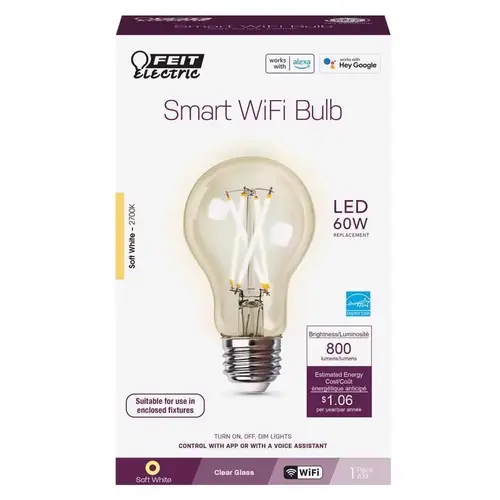 Feit Electric A1960CL927CAFAG LED Smart Bulb A19 E26 (Medium) Soft White 60 W Clear