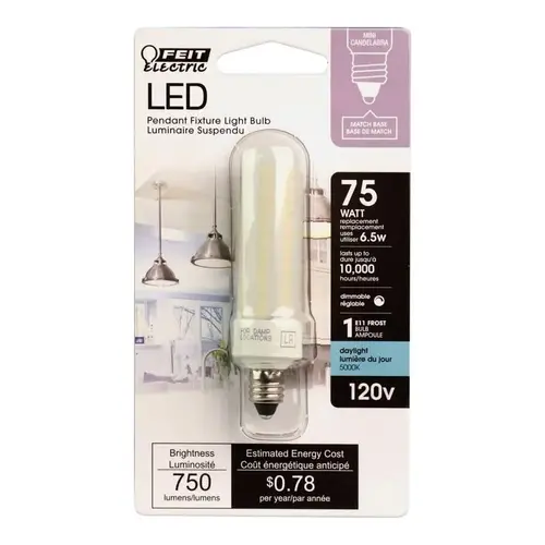 Feit Electric BP75MC/850/LED LED Bulb LED Specialty Tube E11 Daylight 75 Watt Equivalence Frosted