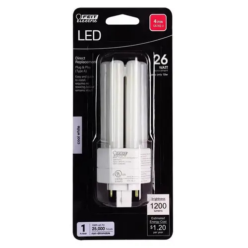 Feit Electric BPPLT26E841LED LED Light Bulb PL GX24Q-3 4-Pin Cool White 26 Watt Equivalence White