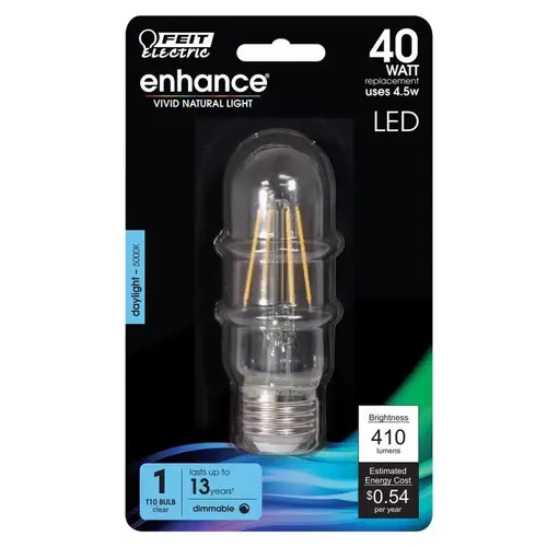 Feit Electric BPT1040/950CARP BPT1040/950CA LED Bulb, Linear, T10 Lamp, 40 W Equivalent, E26 Lamp Base, Dimmable, Clear, Daylight Light