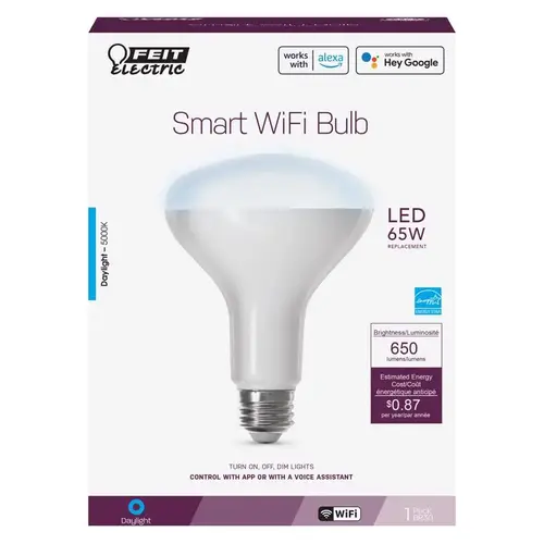 Feit Electric BR30/950CA/AG Smart Bulb, 8 W, Wi-Fi Connectivity: 2.4 GHz, Voice Control, Medium E26 Lamp Base Clear