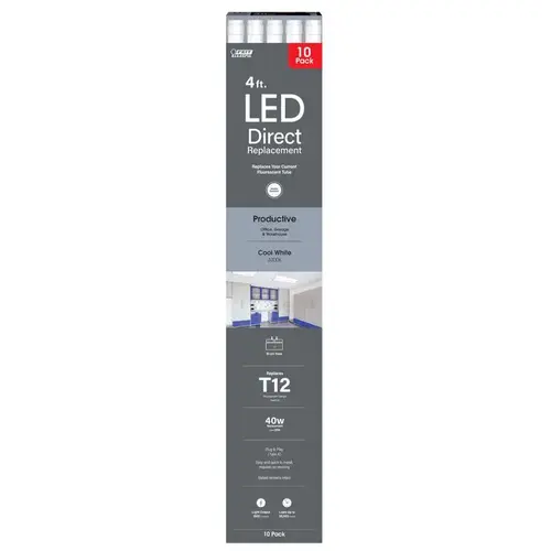 Feit Electric T1248/840/LED10 LED Bulb Plug and Play T12 Cool White 48" G13 (Medium Bi-Pin) Linear 40 Watt Equiva White