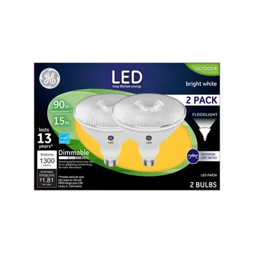 GE 38452 LED Floodlight Bulb PAR 38 E26 (Medium) Warm White 90 Watt Equivalence Clear Pair