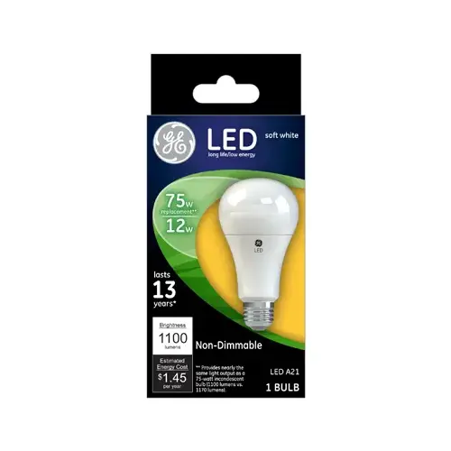GE Lighting 65721 LED Light Bulb, Soft White, Non-Dimmable, 1100 Lumens, 12-Watts
