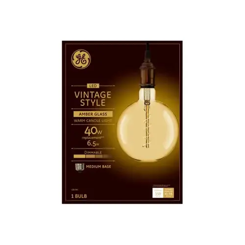 GE Lighting 93099992-XCP2 LED Vintage Light Bulb, G63, Warm White, Amber Bulb, 350 Lumens, 6.5-Watt - pack of 2