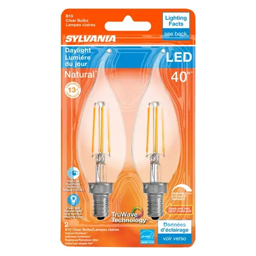 Sylvania 40791 LED Bulb Natural B10 E12 (Candelabra) Daylight 40 W Clear Pair